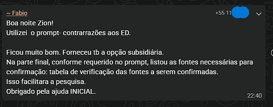 Advogado elogia o prompt de contrarrazões aos embargos de declaração